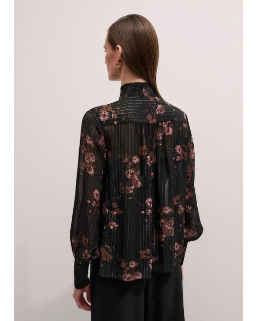 ME+EM Black Silk Blend Watercolour Print Swing Blouse With Tie + Cami/Multi