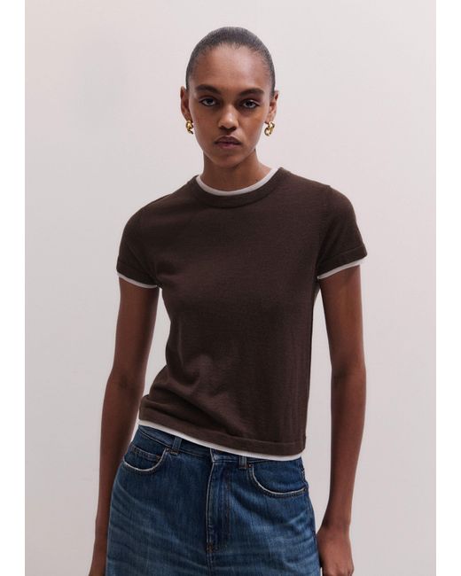 ME+EM Blue Barely There Contrast Trim Knit Baby Tee