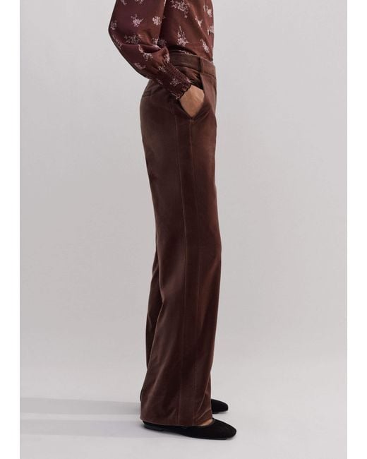 ME+EM Brown Velvet Evening Kick Flare Trouser Tea Rose