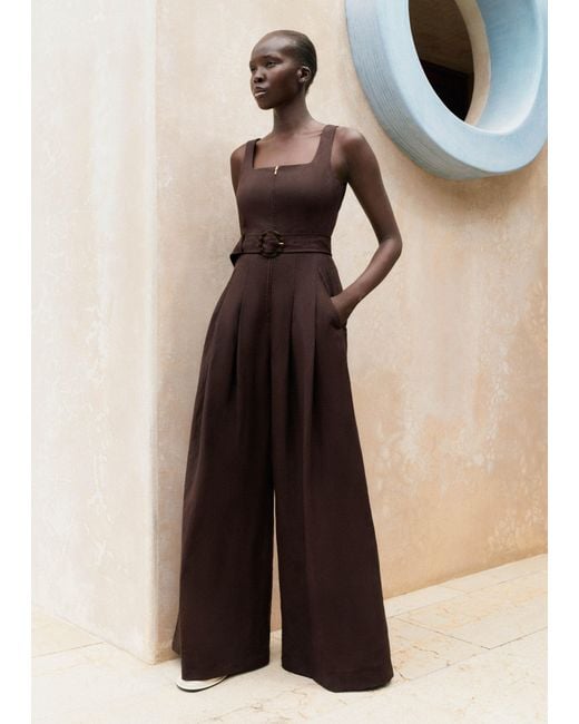 ME+EM Natural The Event Ready Linen Blend Jumpsuit