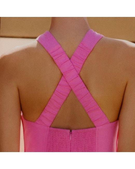 ME+EM Pink Linen-blend Crossover Maxi Dress