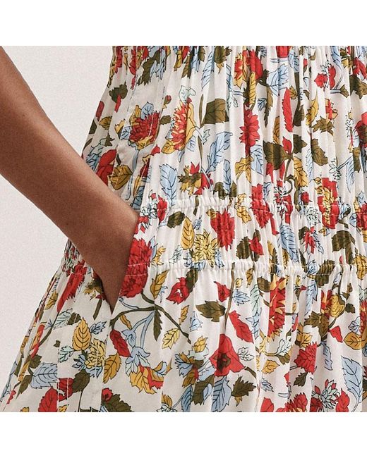 ME+EM Natural Cotton Rosebush Print Midi Dress