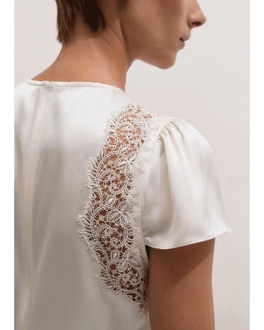 ME+EM Natural Silk Satin And Lace Cap Sleeve Top