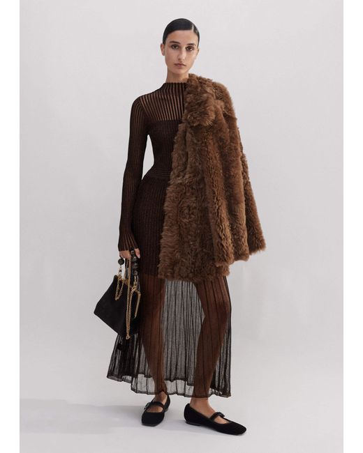 ME+EM Brown Metallic Pointelle Knit Maxi Dress