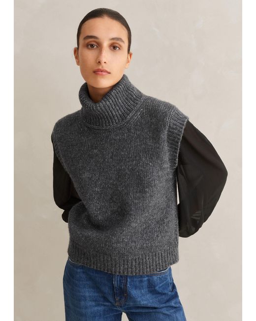 ME+EM Gray Merino Relaxed Chunky Knit Vest + Snood