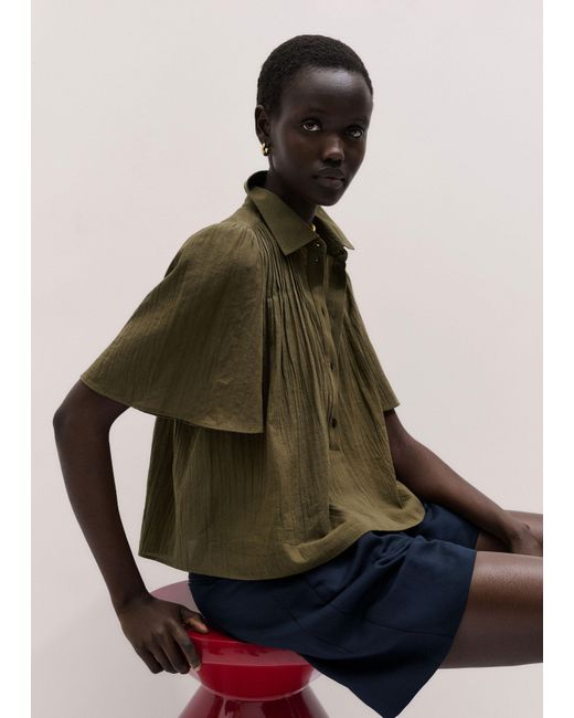 ME+EM Multicolor Cotton Swing Short Sleeve Blouse