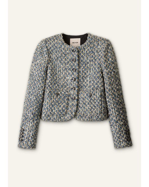 ME+EM Gray Boxy Crop Tweed Jacket