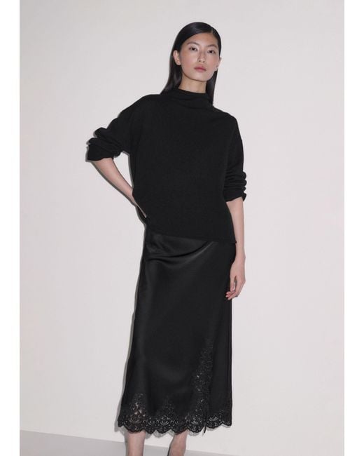 ME+EM Black Satin Lace Maxi Skirt