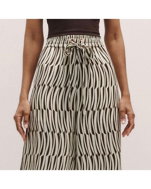 ME+EM White Silk Linear Keys Print Wide-Leg Trouser