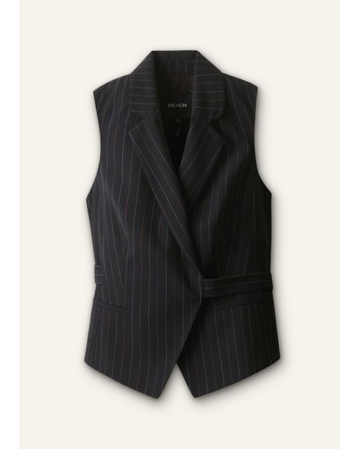 ME+EM Black Pinstripe Wrap Waistcoat
