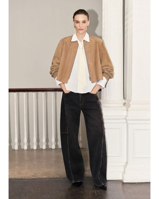 ME+EM Brown Luxe Bonded Swing Jacket