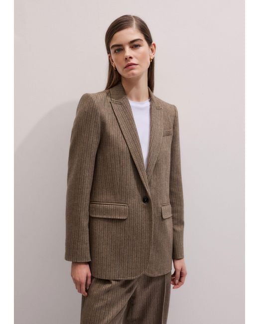 ME+EM Brown Pinstripe Sharp Shoulder Blazer Mocha