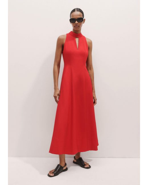 ME+EM Red Italian Twill Fit And Flare Maxi Dress
