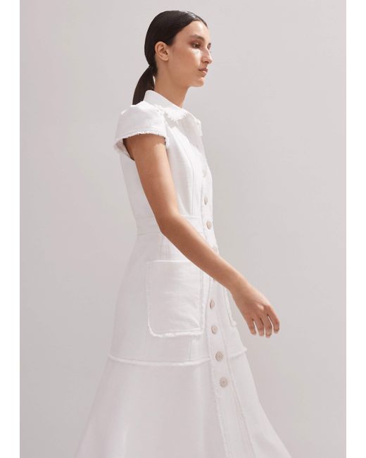 ME+EM Natural Cotton-Blend Fringed Midi Dress