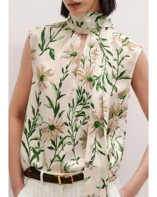 ME+EM Natural Silk Satin Growing Daisy Print Top + Tie