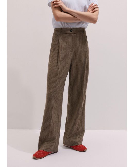 ME+EM Brown Straight Pinstripe Pleat Front Pant Mocha