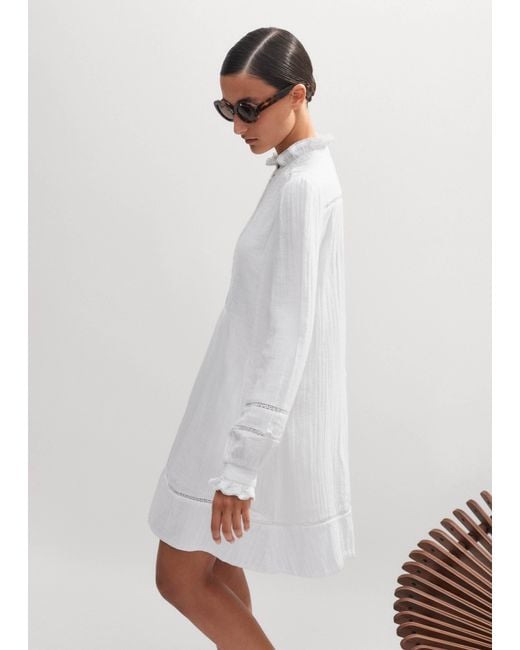 ME+EM White Cheesecloth Trim Detail Short Swing Dress
