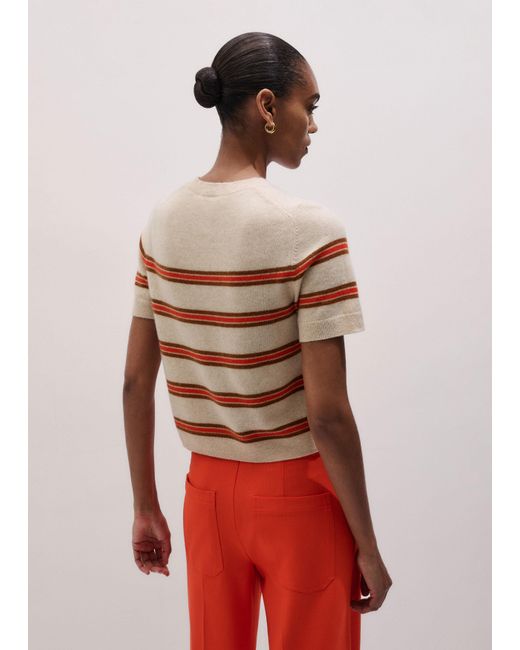 ME+EM Red Cashmere Stripe Crop Knit Tee