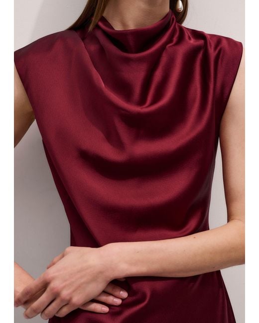 ME+EM Red Satin Drape Neckline Maxi Dress