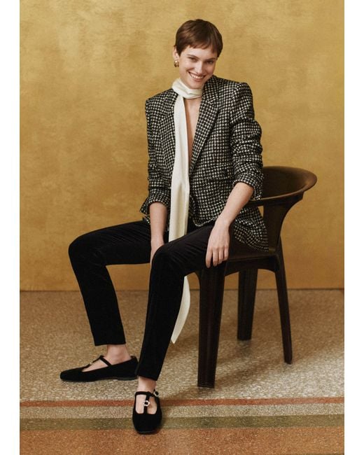 ME+EM Black Houndstooth Sharp Shoulder Blazer/Ivory