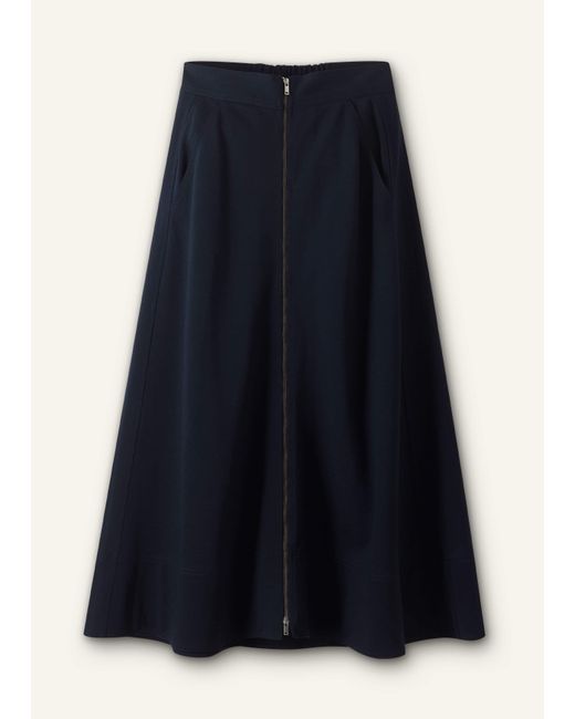 ME+EM Blue Luxe Travel Tailoring Zip-Front Midi Skirt