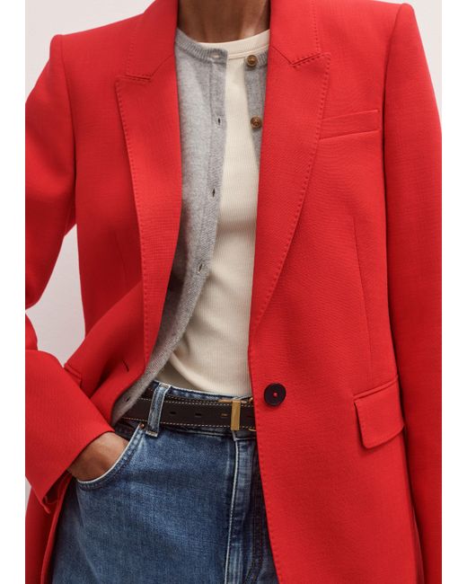 ME+EM Red Pop Color Sharp Shoulder Straight Blazer