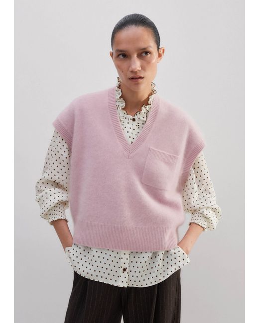 ME+EM Pink Brushed Cashmere V-Neck Vest