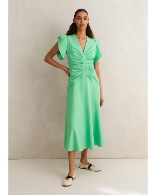 ME+EM Green Textured Pleat Front Midi Dress