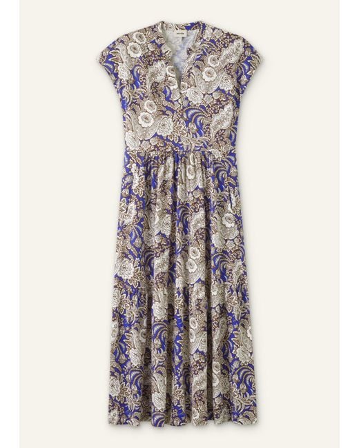 ME+EM Multicolor Elaborate Botanical Print Tiered Maxi Slub Dress