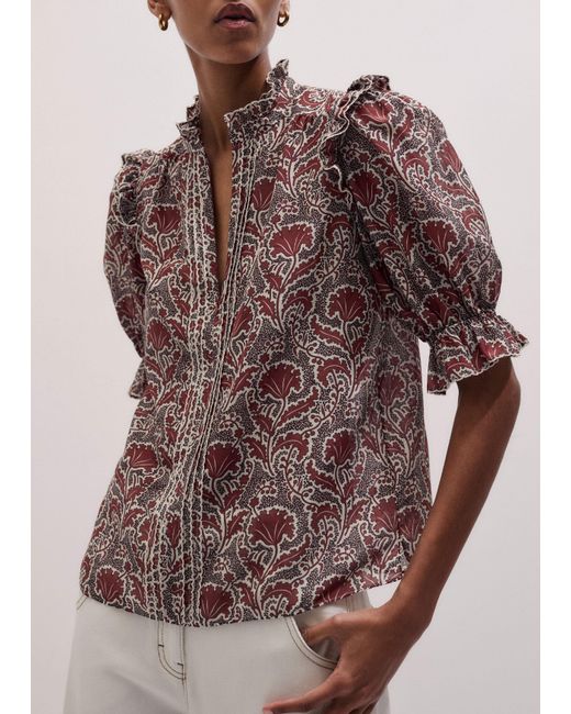 ME+EM Multicolor Silk Cotton Rising Wildflower Print Blouse