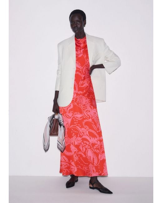 ME+EM Red Stylised Silhouette Print Bias Cut Full Length Dress