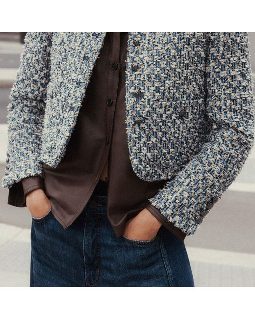 ME+EM Gray Boxy Crop Tweed Jacket