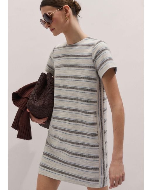 ME+EM Gray Textured Stripe Mini Dress