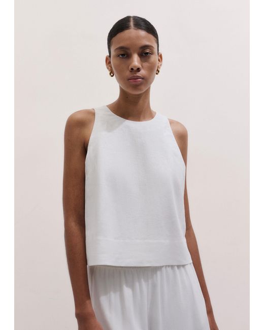 ME+EM White Crease-Less Linen Crop Shell Top