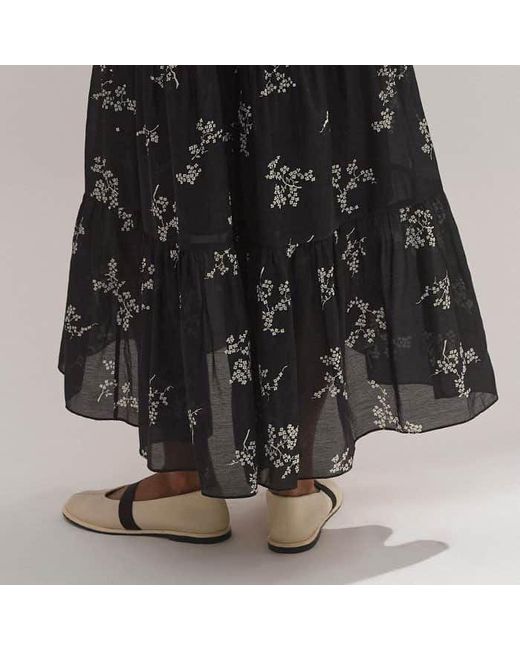 ME+EM Black Silk Organza Cherry Blossom Print Maxi Dress/Light Cream
