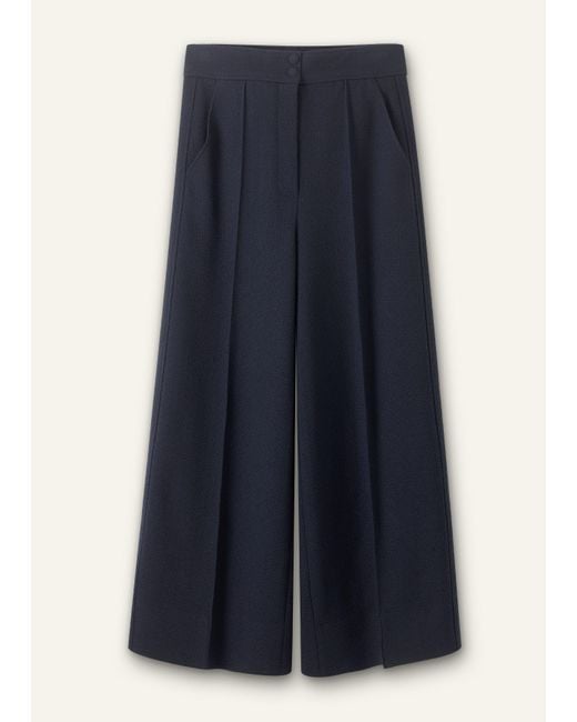 ME+EM Blue Textured High-waisted Wide-leg Crop Trouser