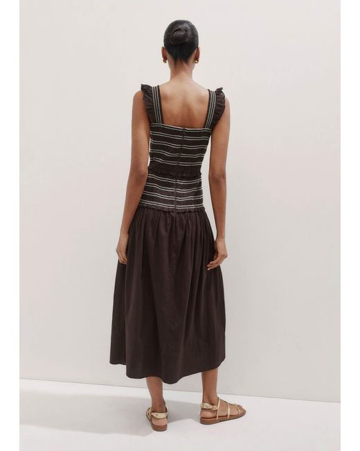 ME+EM Black Cotton Poplin Contrast Stitch Midi Dress