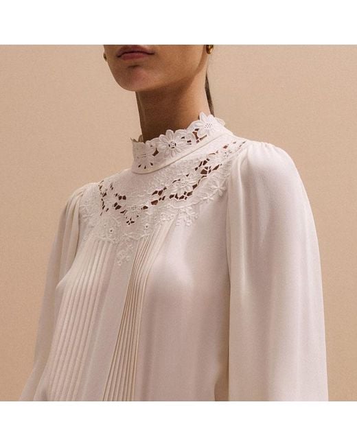 ME+EM Natural Silk Ornate Embroidered High-Neck Top