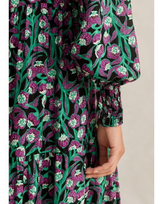 ME+EM Green Trailing Flower Print Swing Maxi Dress