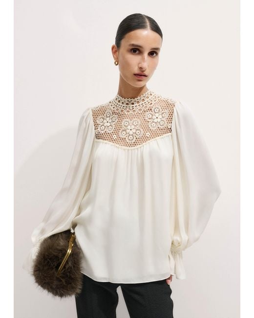 ME+EM Natural Silk + Lace Long Sleeve Blouse