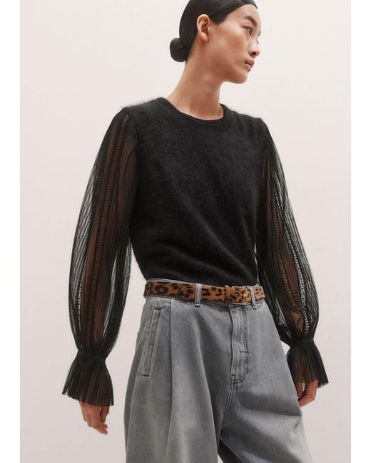 ME+EM Black Lace Insert Tulle Layering Blouse