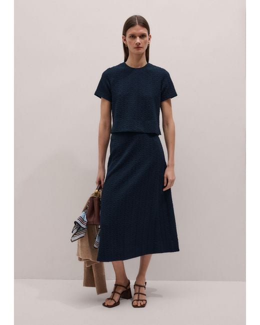 ME+EM Blue Curling Crosses Jacquard Short Sleeve Top