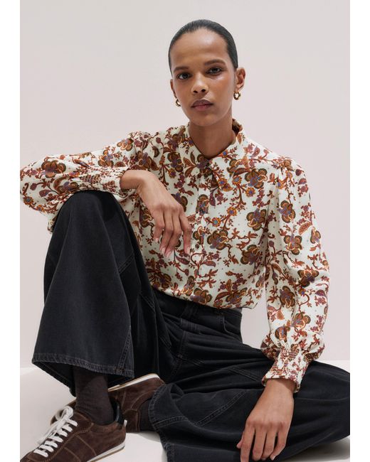 ME+EM Multicolor Silk Ornate Floral Paisley Print Blouse