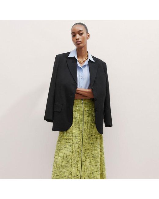 ME+EM Green Tweed Zip Front A-Line Midi Skirt