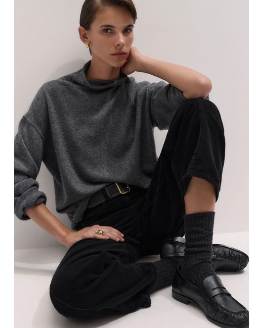 ME+EM Black Cashmere High Neck Relaxed Jumper Mid Melange