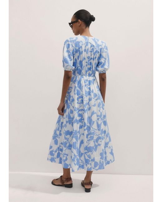 ME+EM Blue Cheesecloth Tulip Print Midi Dress