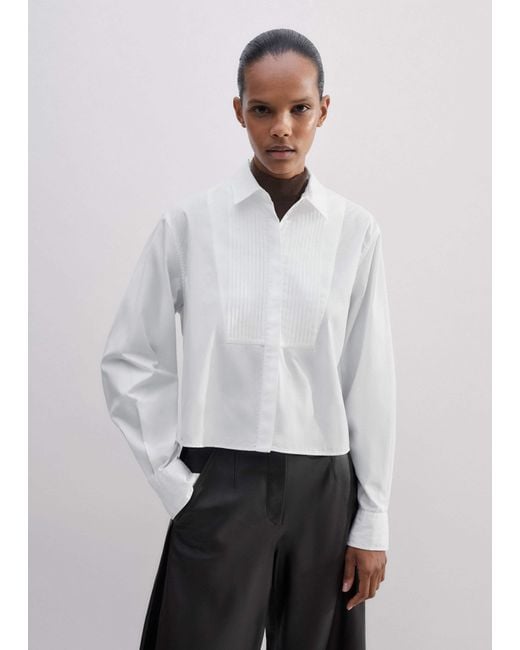 ME+EM Gray Cotton Bib Detail Crop Shirt