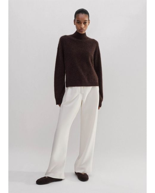ME+EM Brown Brushed Cashmere Relaxed High Neck Sweater