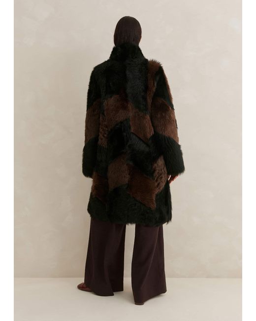 ME+EM Black Statement Shearling Patchwork Coat/Chocolate