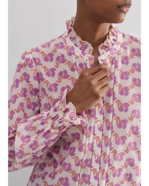 ME+EM Pink Silk Cotton Bird Of Paradise Print Blouse